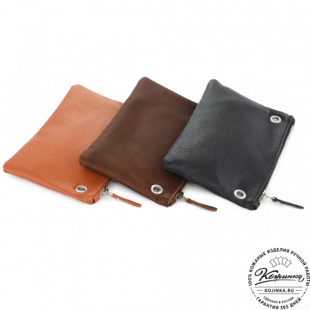 Женская кожаная сумка "Трио" (рыжий/коричневый/черный) 